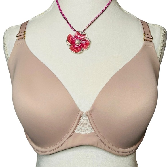 SOMA Embraceable Geo Lace Racerback bra Underwire Pink Beige Gold hardware 38DDD - Picture 2 of 8
